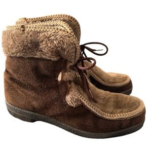 Yodelers Womens Size 6.5 Brown Tan Leather Fur Lined Vintage Lace Up Winter Snow